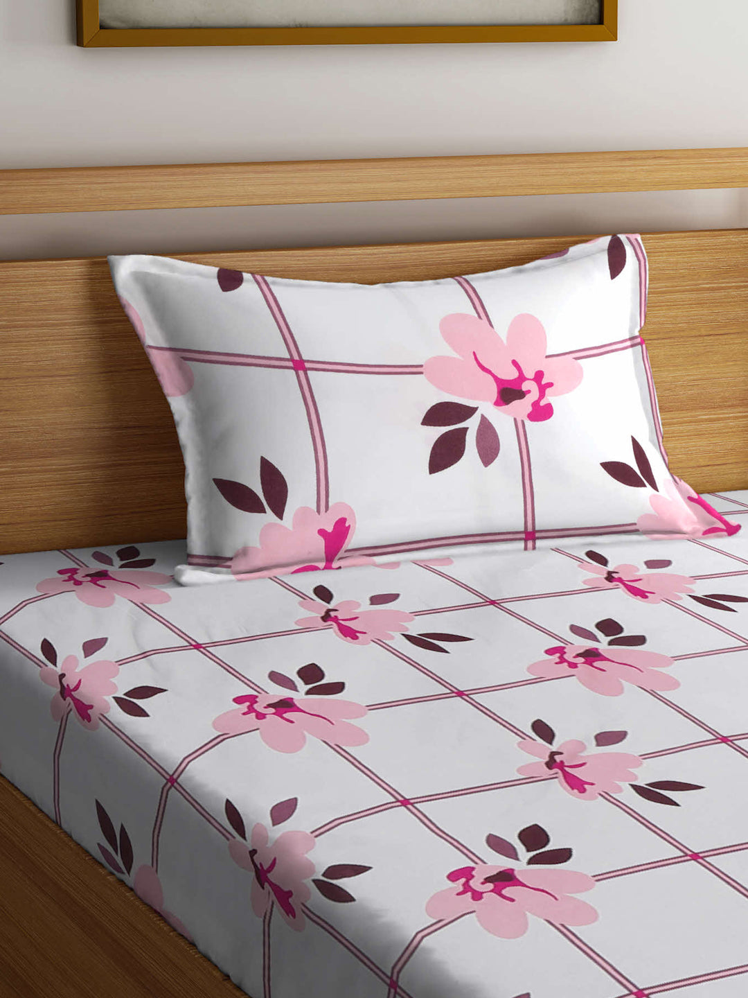 Klotthe Multicolor Floral 300 TC Cotton Blend Single Bedsheet with Pillow Cover