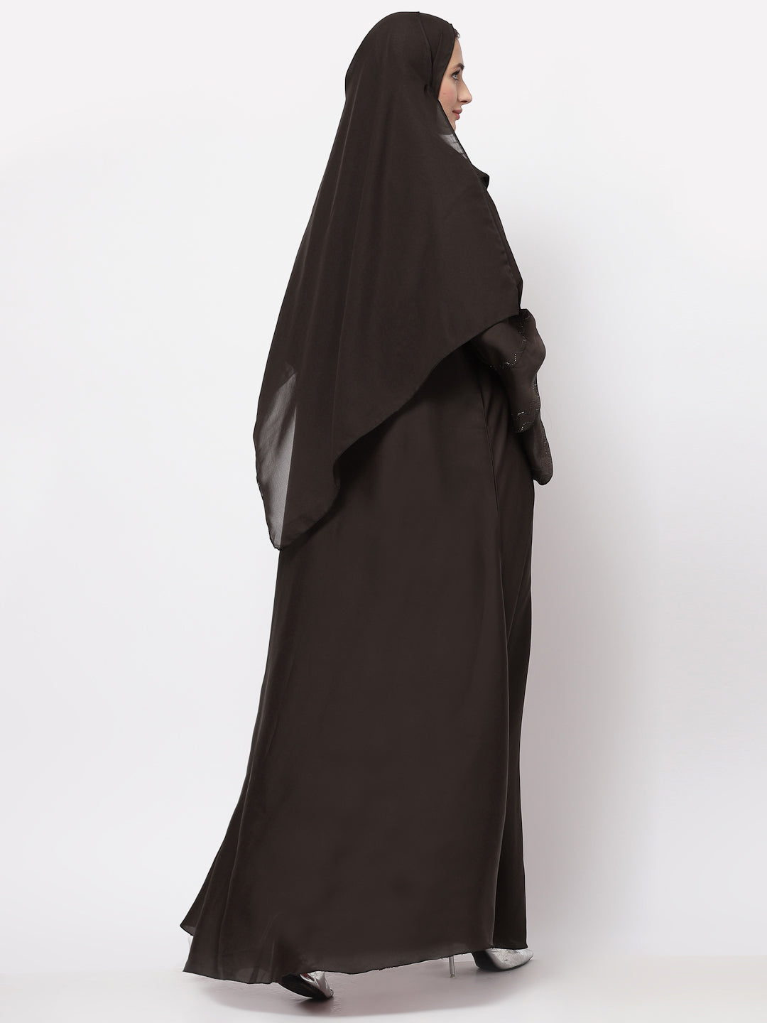 Klotthe Women Brown Embellished Burqa With Scarves