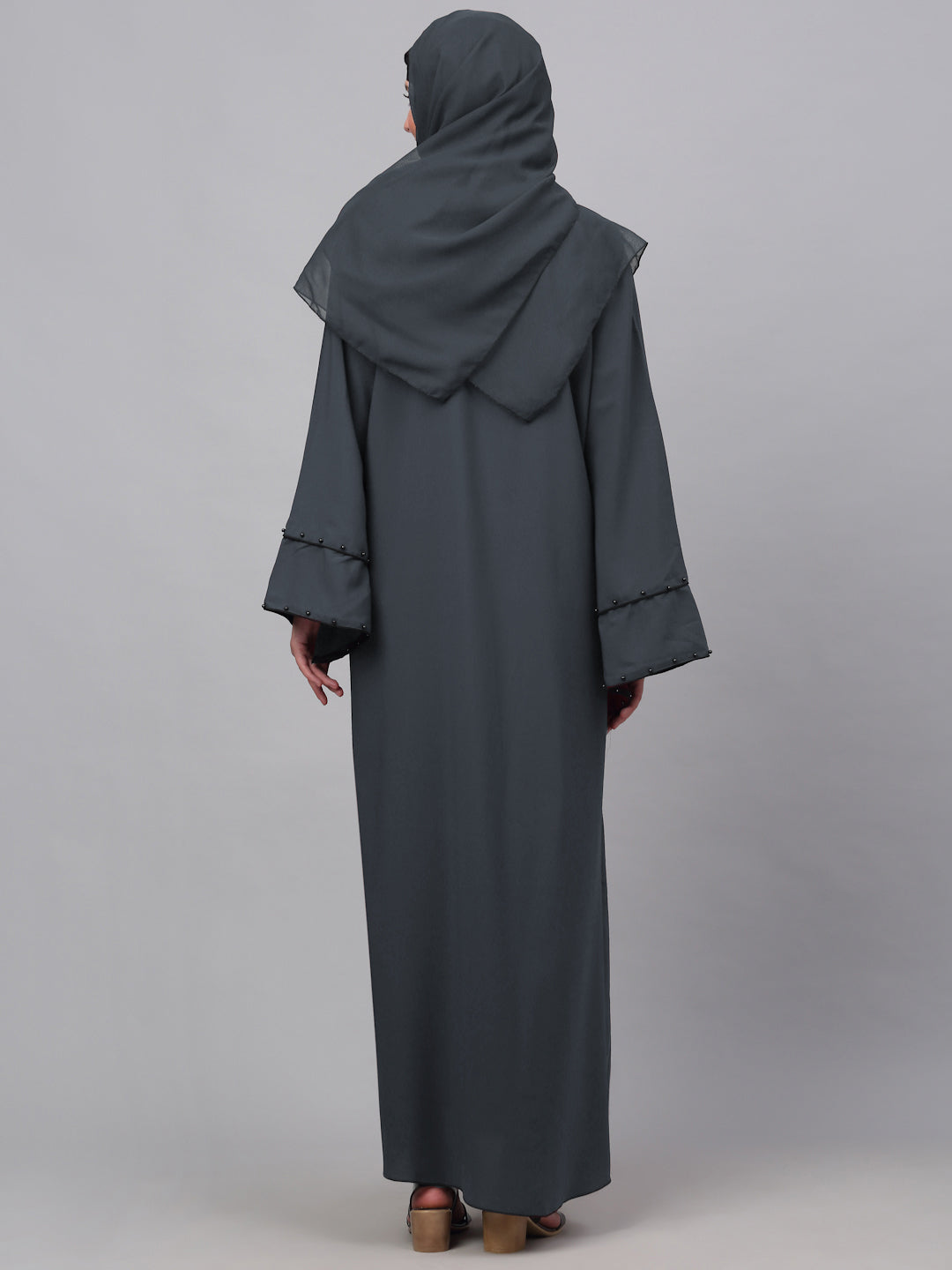 Klotthe Women Grey Embellished Burqa With Scarves