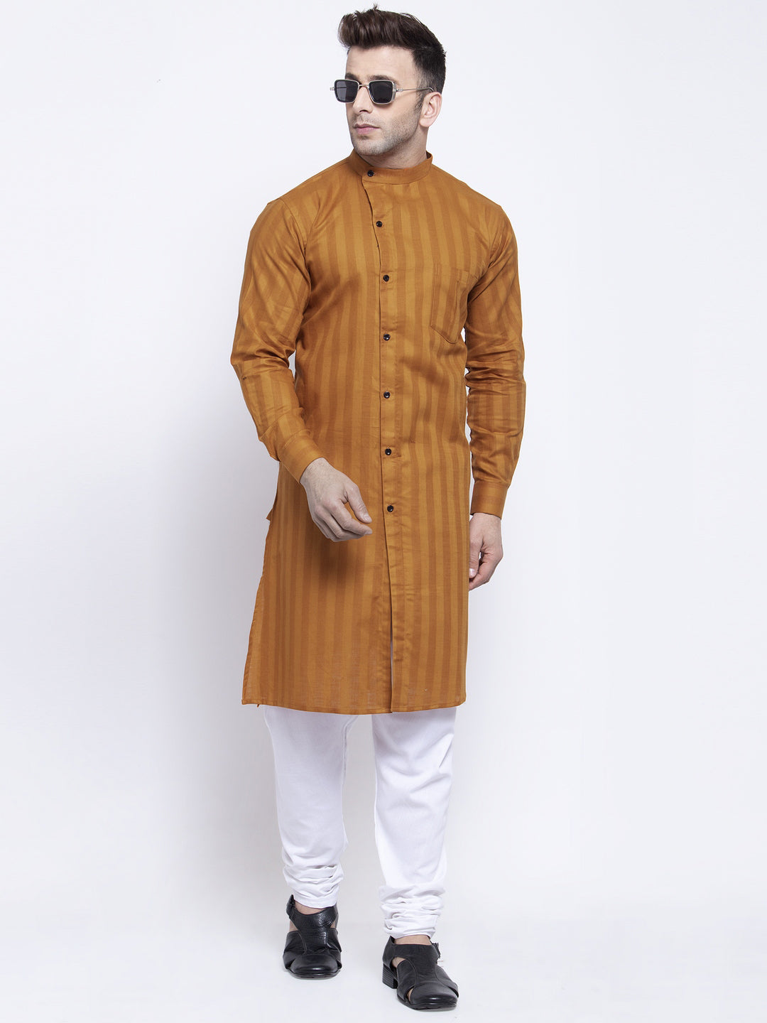 KLOTTHE Rust Cotton Striped Kurtas