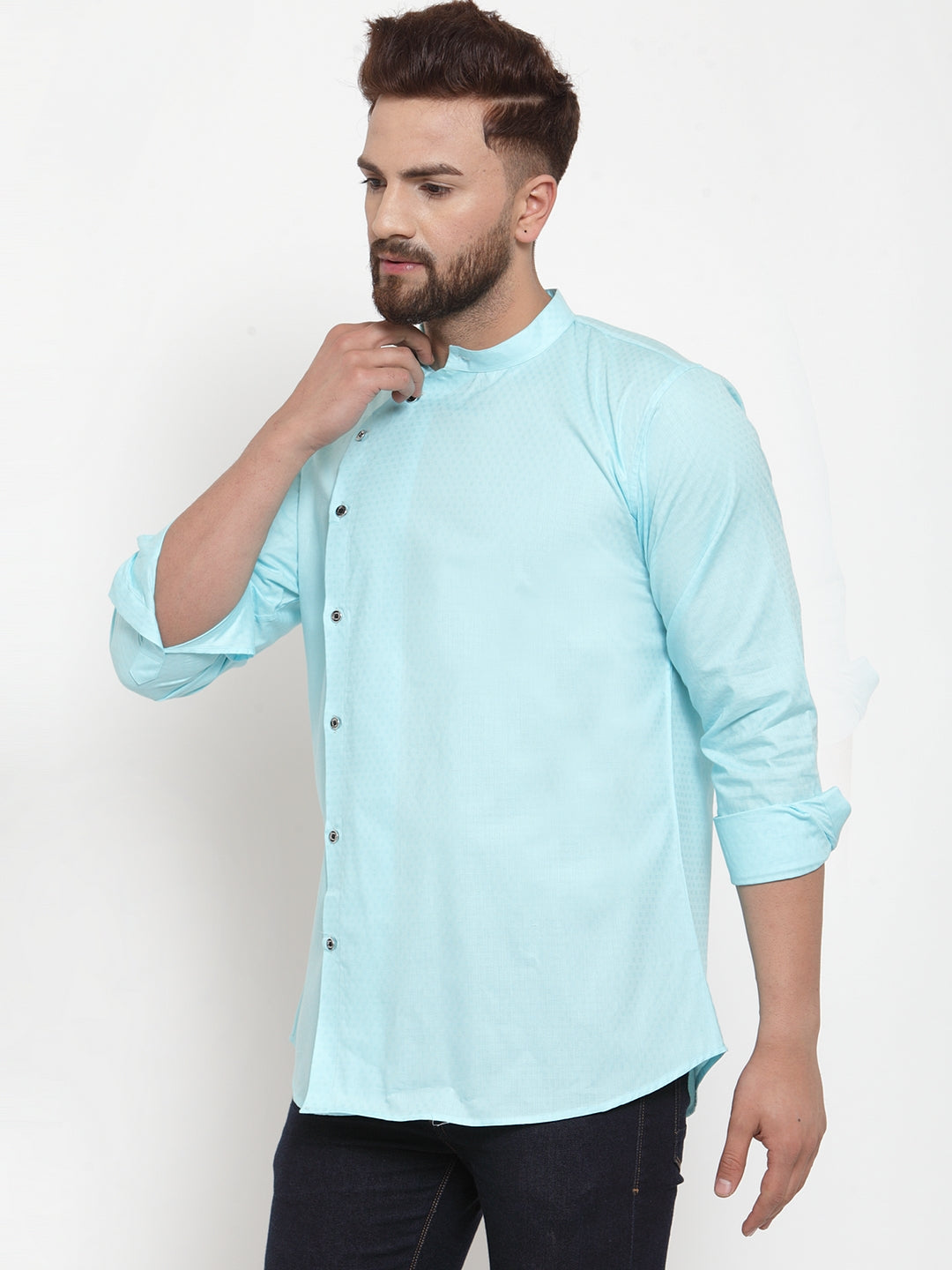 SkyBlue Cotton Silk Embellished Party Kurtas