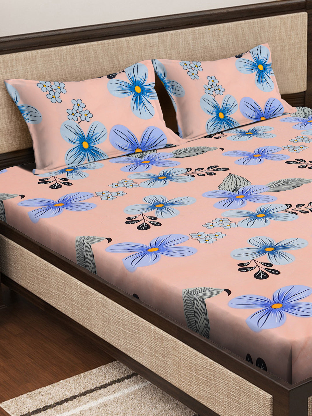 Klotthe Multicolor Floral 300 TC Cotton Blend Super King Double Bedsheet with 2 Pillow covers