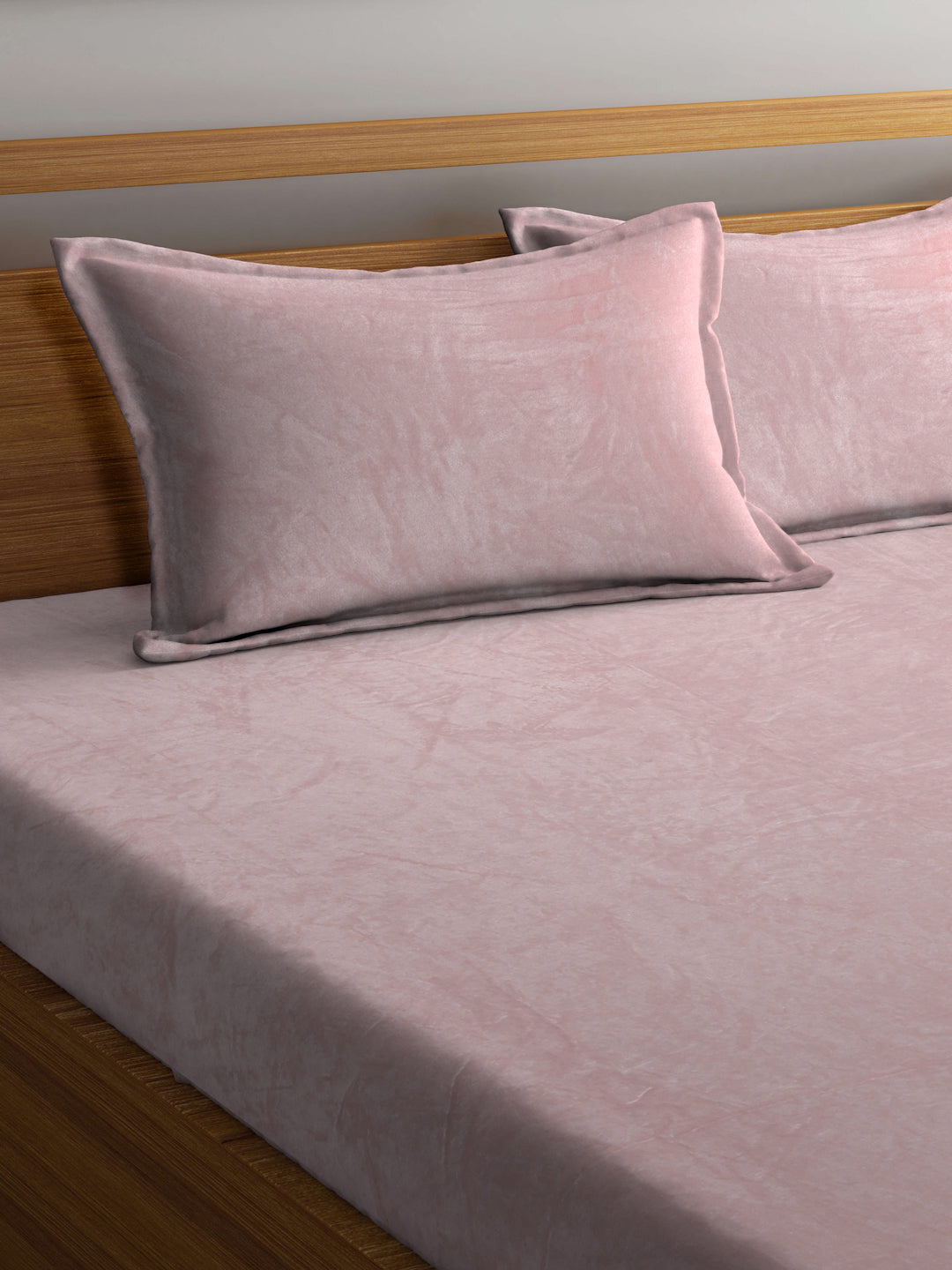 Klotthe Light Pink Solid Woolen Fitted Double Bed Sheet with 2 Pillow Covers