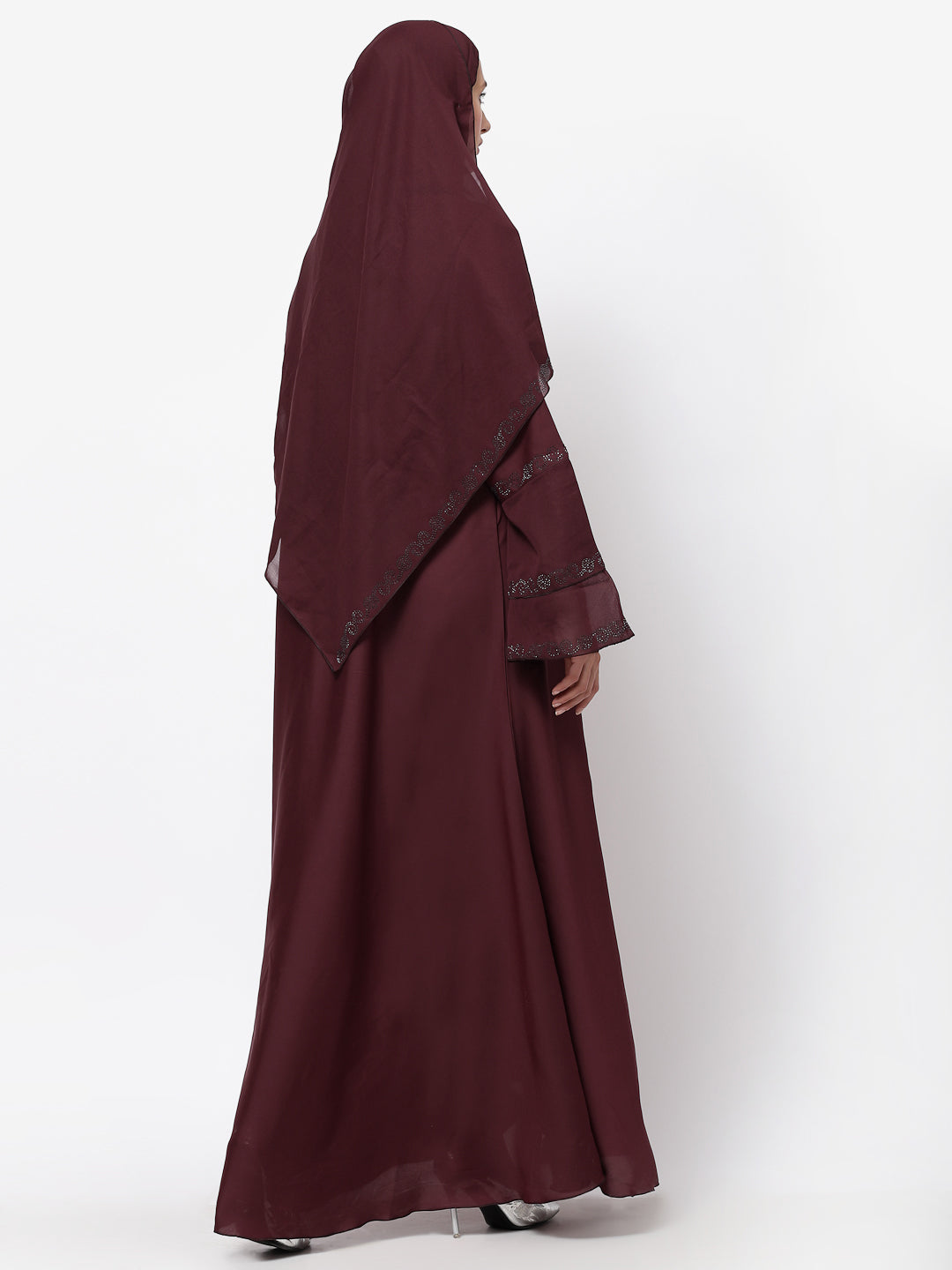 Klotthe Women Maroon Embellished Burqa With Scarves