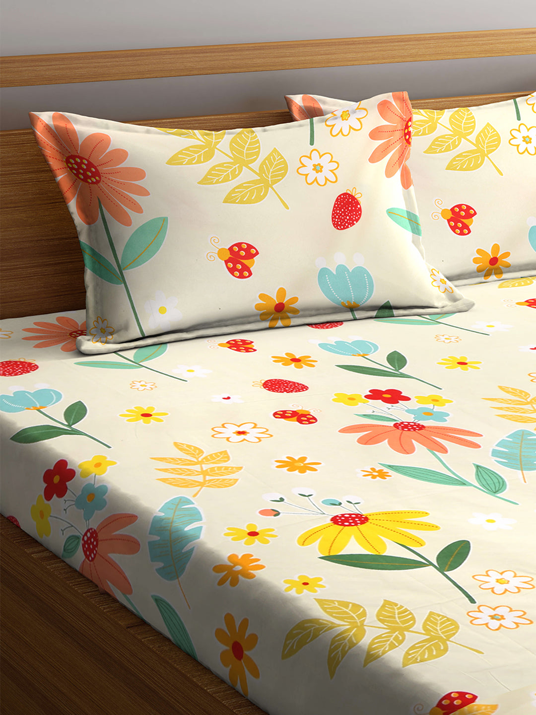 Klotthe Multi Floral 300 TC Cotton Blend Double Bed Sheet with 2 Pillow Covers in Book Fold Packing