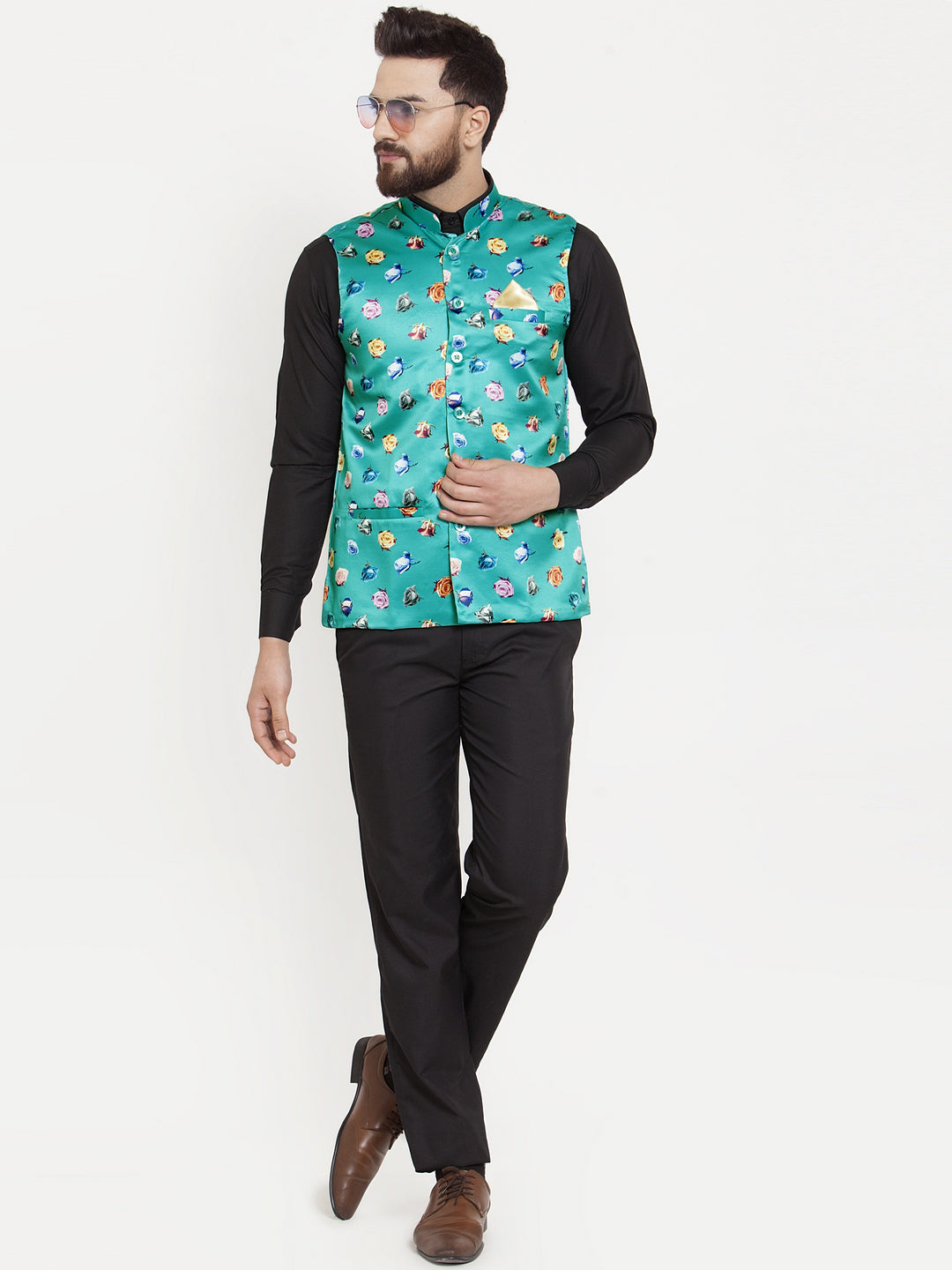 Green Cotton Linen Party Nehru Jackets