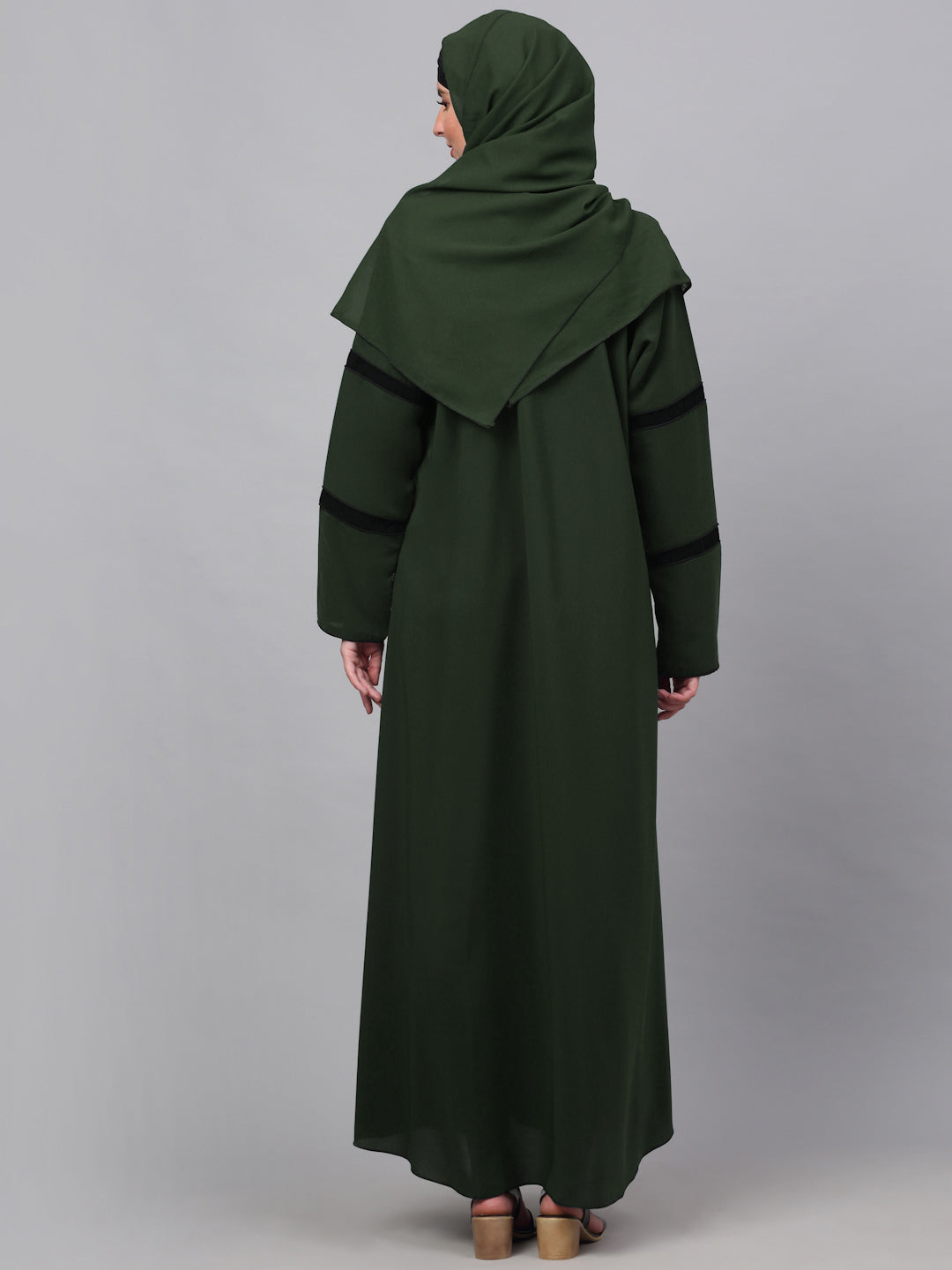 Klotthe Women Olive Embellished Burqa With Scarves