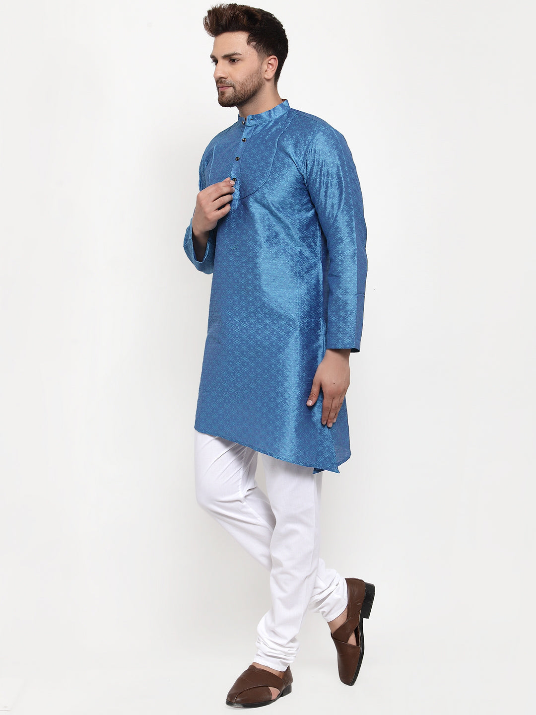 Blue Silk Geometric Party Kurtas