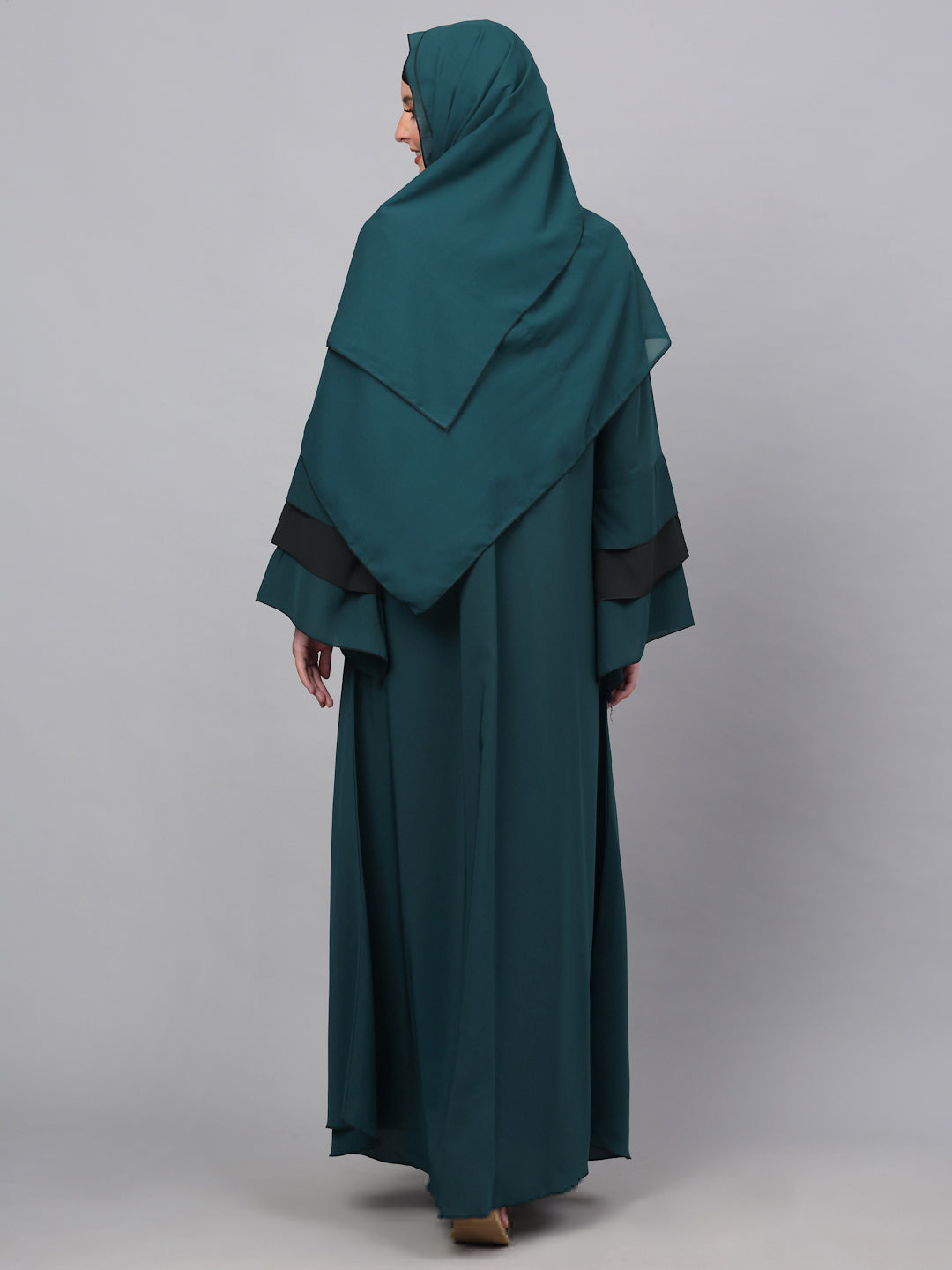 Klotthe Women Turq Embellished Burqa With Scarves