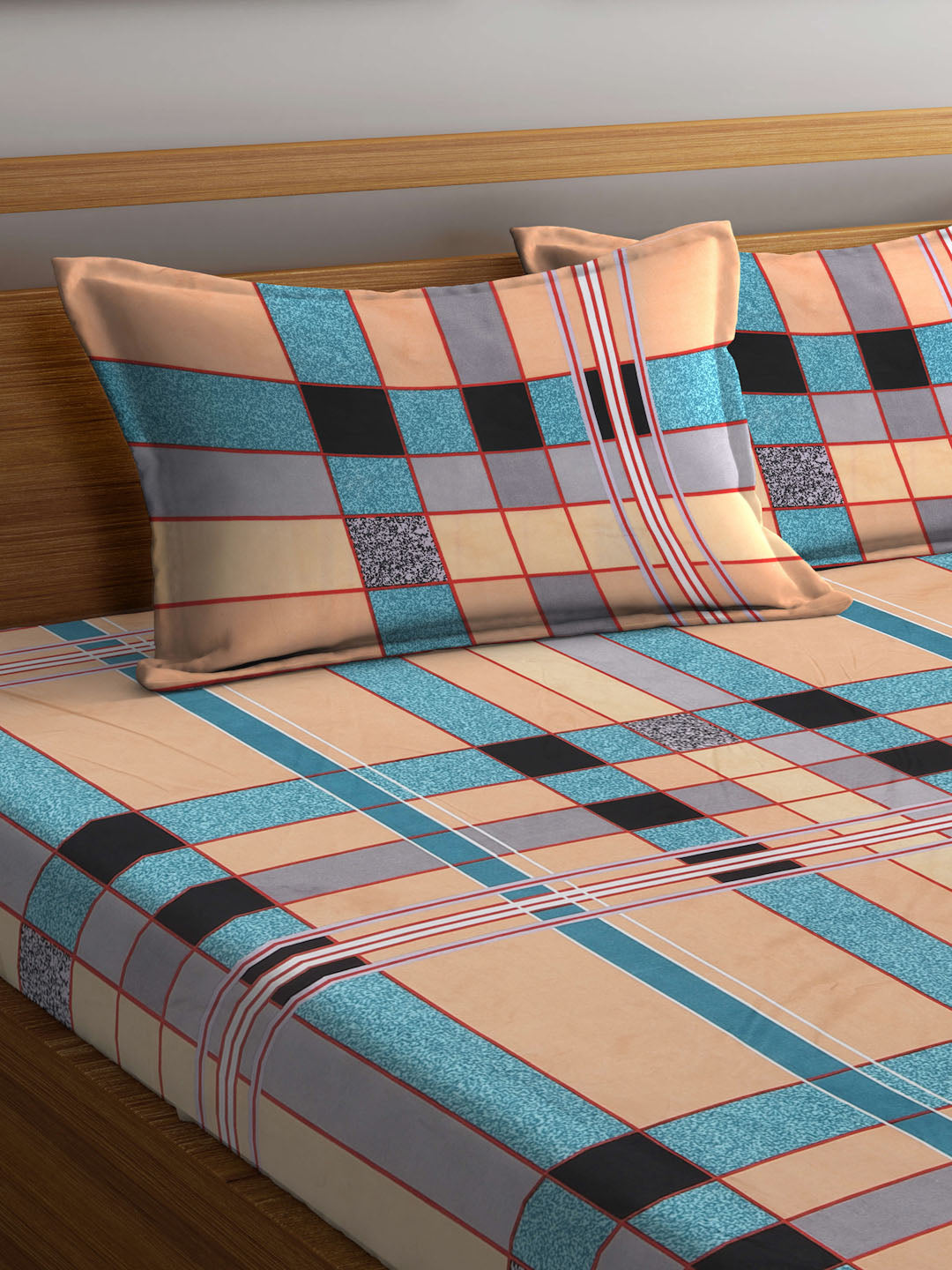 Klotthe Multi Striped 300 TC Cotton Blend Double Bed Sheet with 2 Pillow Covers in Book Fold Packing