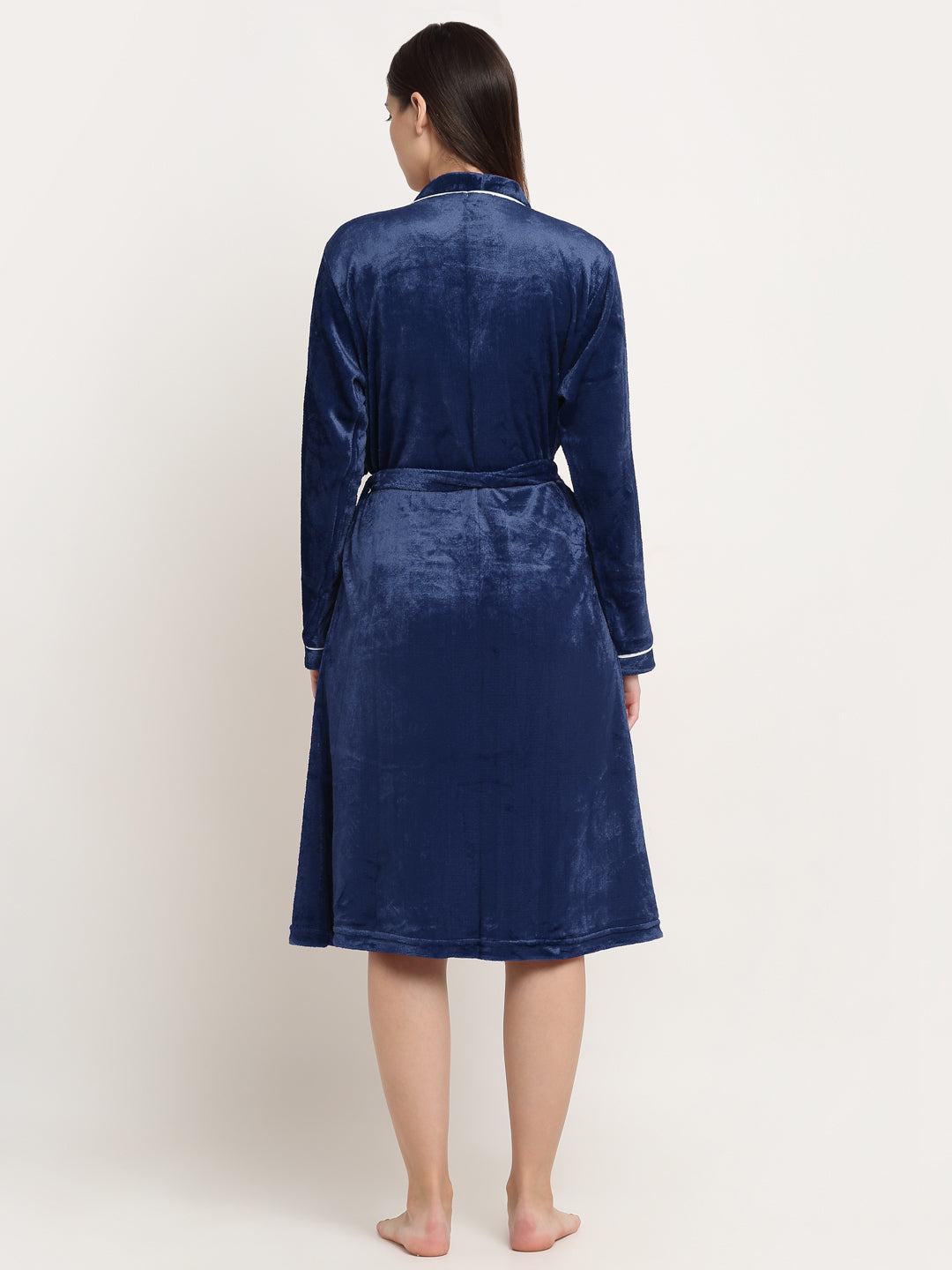 Klotthe Women Blue Solid Wool Bath Robe With Belt