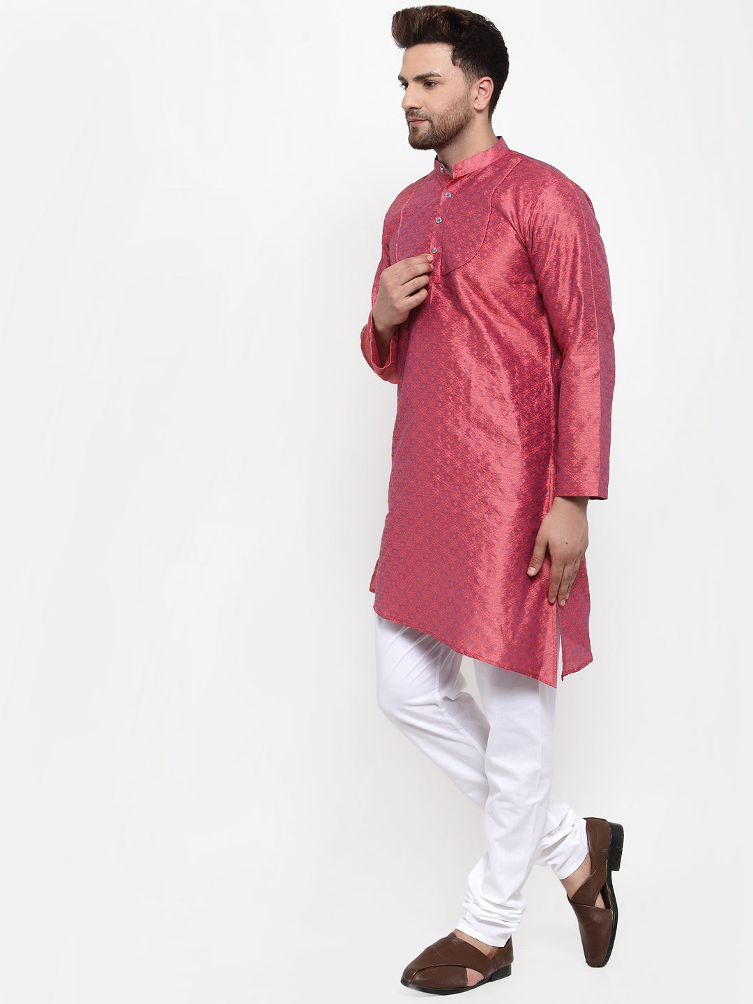 KLOTTHE Magenta Cotton Self Design Kurta With Pyjama