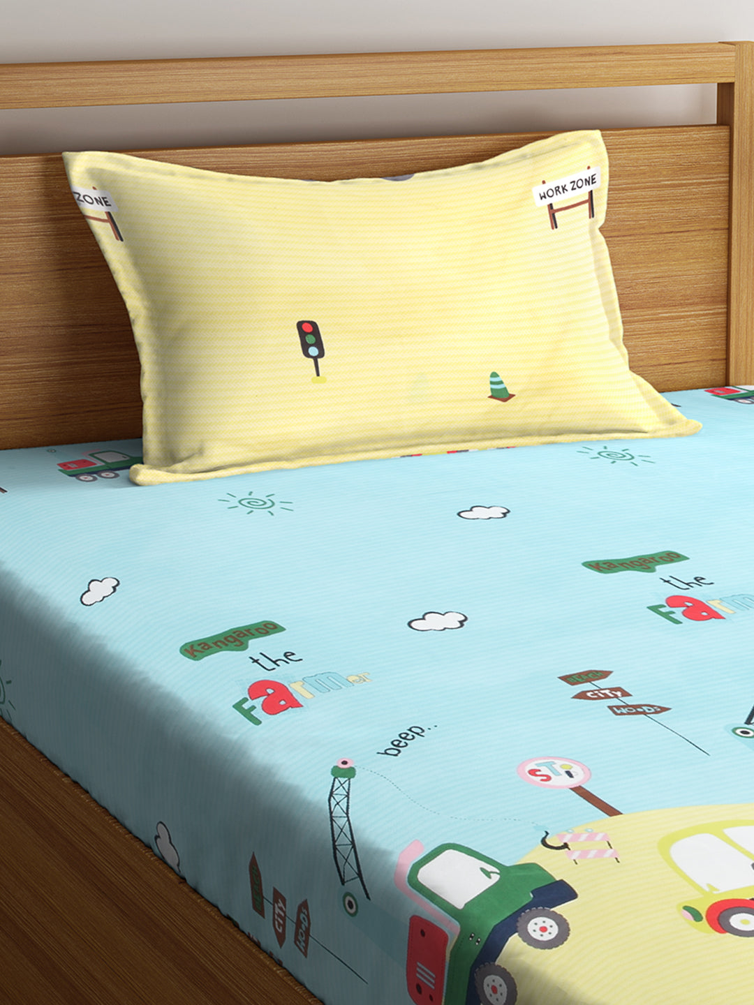 KLOTTHE Multi Polycotton Cartoon Characters BedSheet With 1 Pillow Cover (225X150 cm)