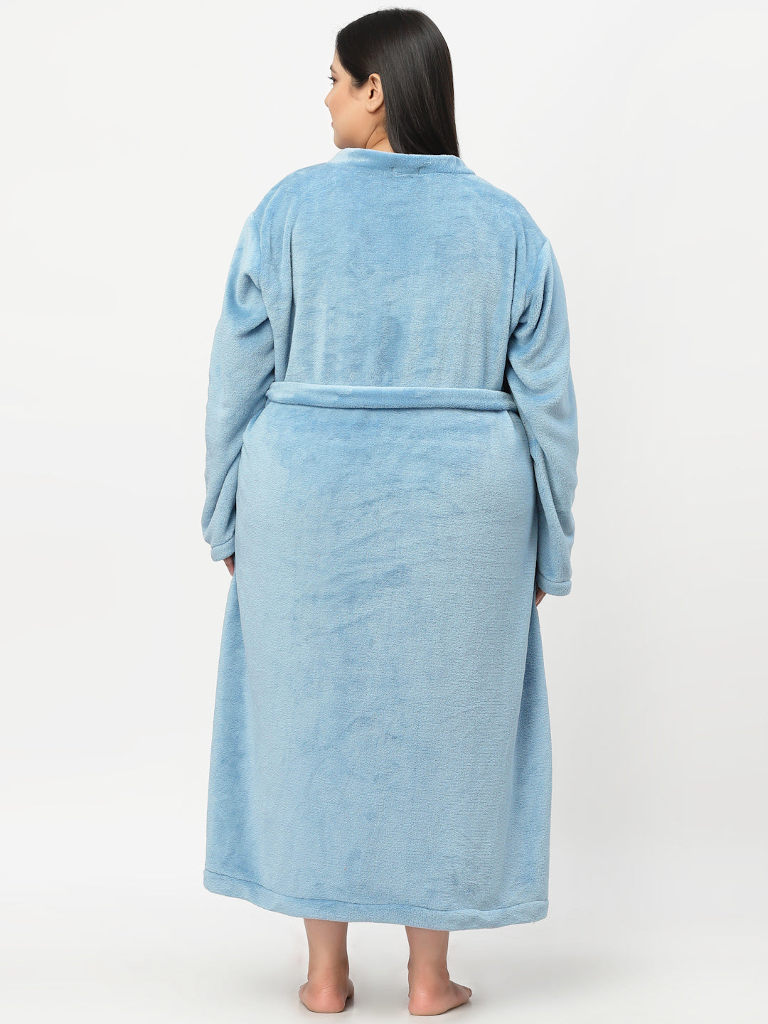 Klotthe Women Blue Solid Bath Robe With Belt