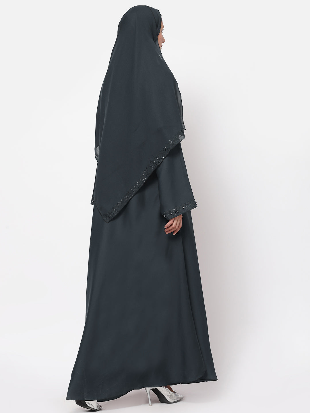 Klotthe Women Grey Embellished Burqa With Scarves