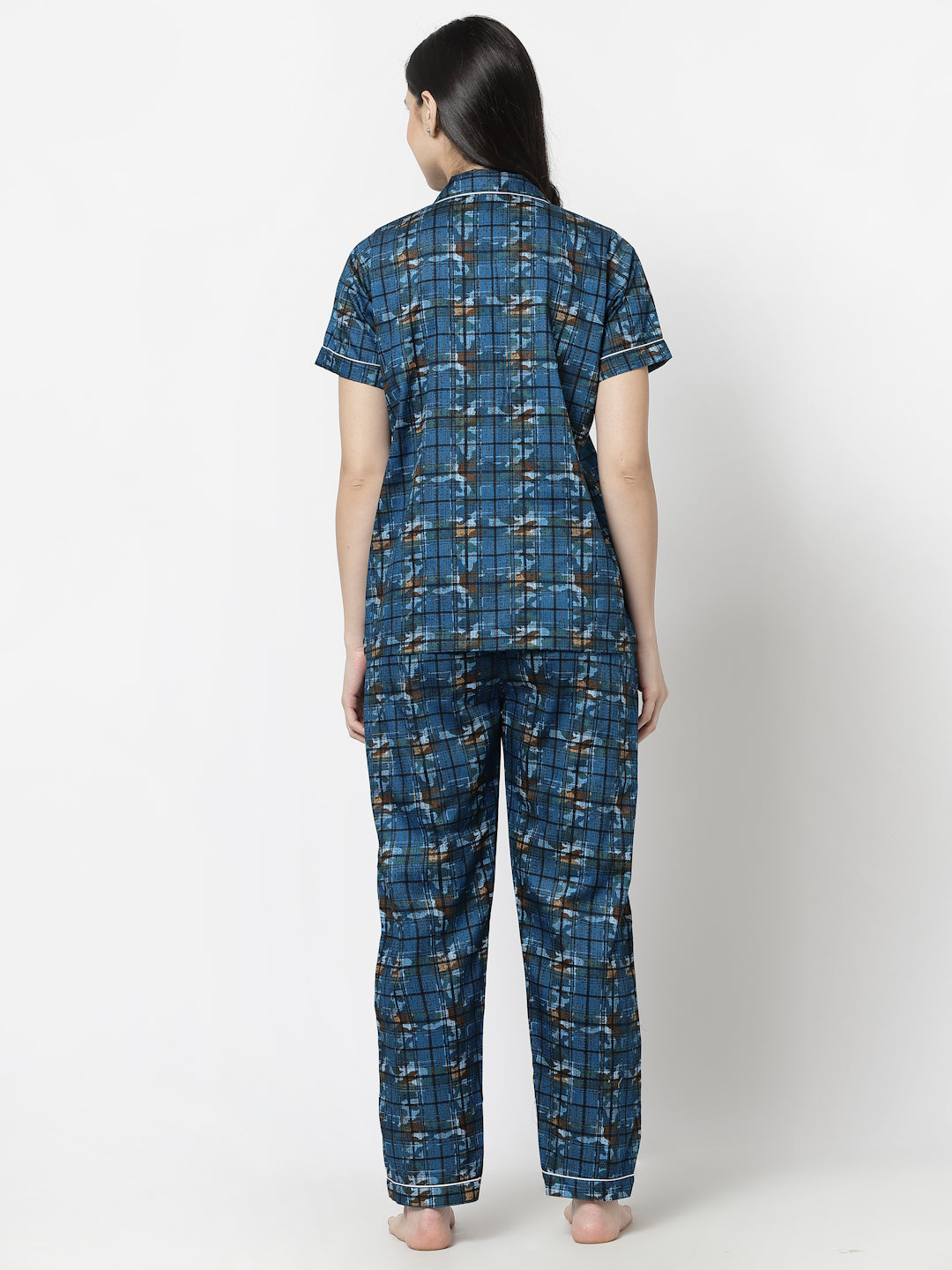 Klotthe Women Blue Geometric Print Pure Cotton Night Suit