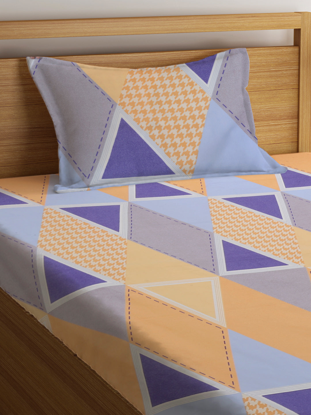 Klotthe Multi 210 TC Geometric Cotton Blend Single Bed Sheet with Pillow Cover