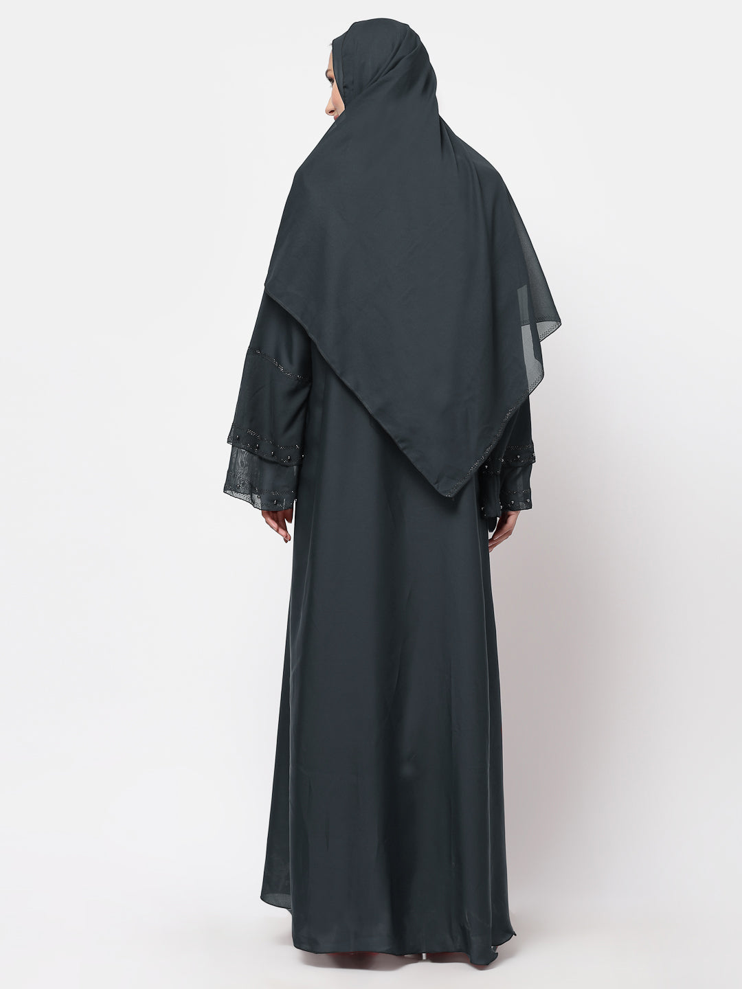 Klotthe Women Grey Embellished Burqa With Scarves