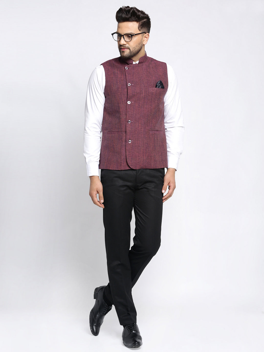 Klotthe Magenta Solid Cotton Blend Men Nehru Jacket