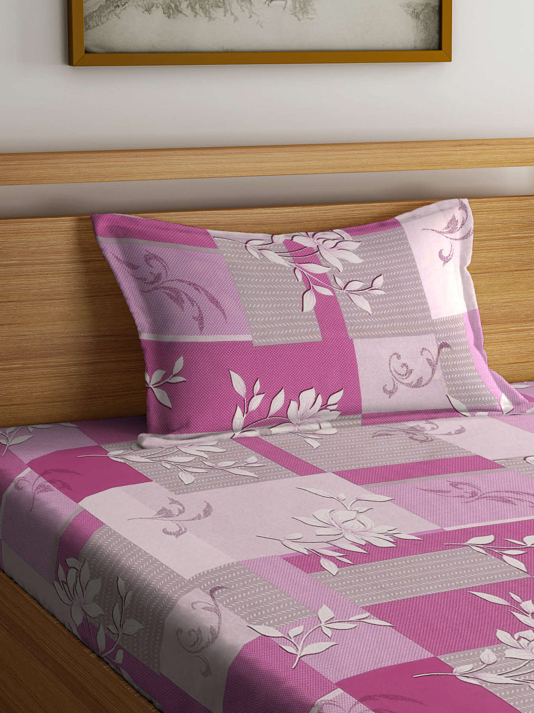 Klotthe Multicolor Floral 400 TC Pure Cotton Fitted Single Bedsheet Set in Book Fold Packing