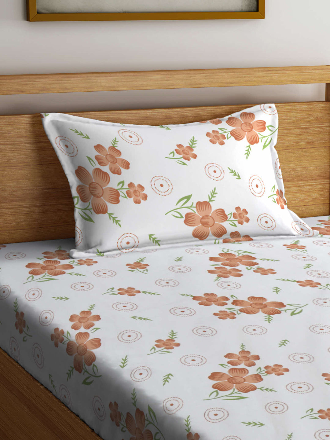 Klotthe Multicolor Floral 300 TC Cotton Blend Single Bedsheet with Pillow Cover