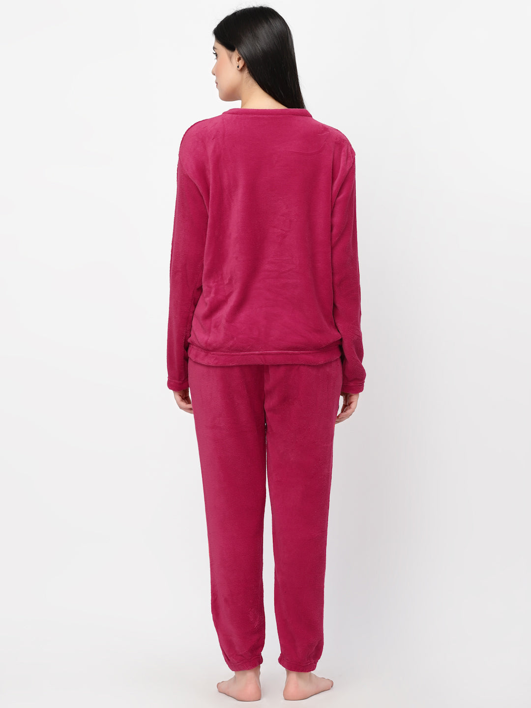 Klotthe Women Fuchsia Solid Wool Blend Night Suit