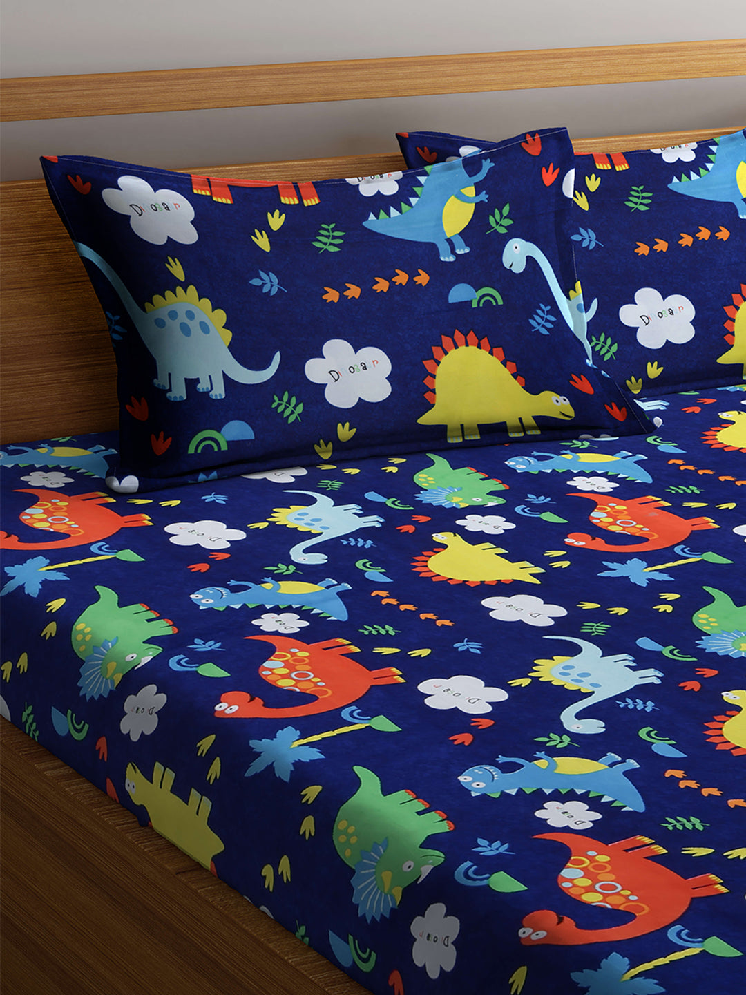 Special Kid's Edition Dinosaur Blue Bed Sheet Set with Pillow Covers by KLOTTHE®