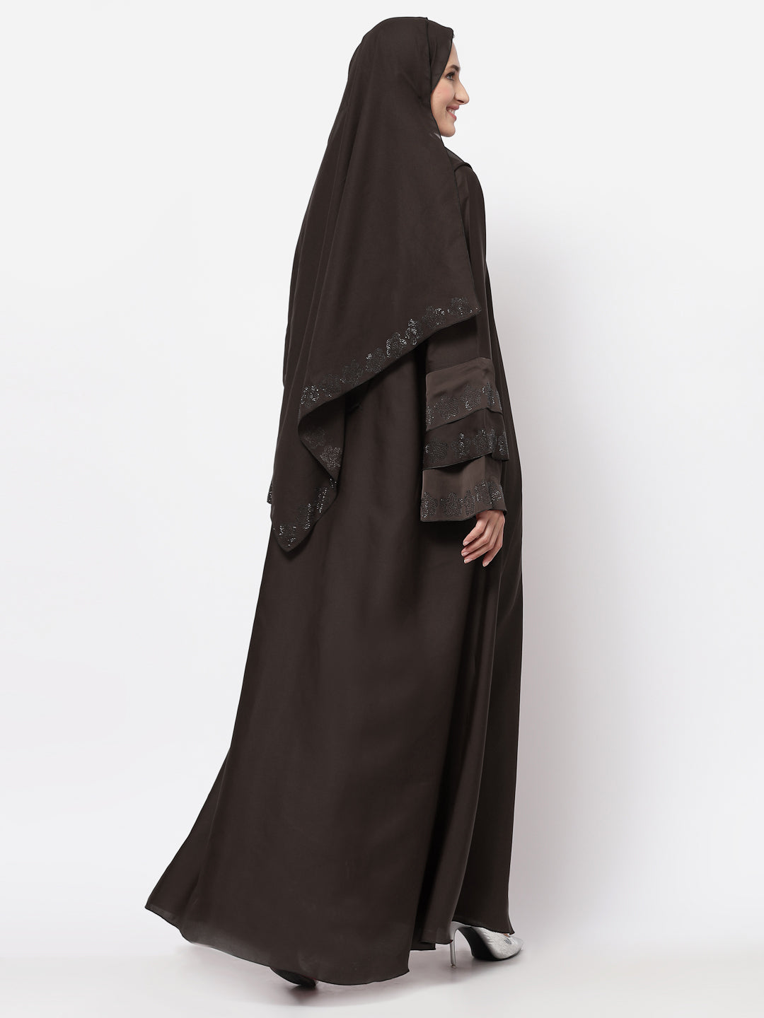 Klotthe Women Brown Embellished Burqa With Scarves