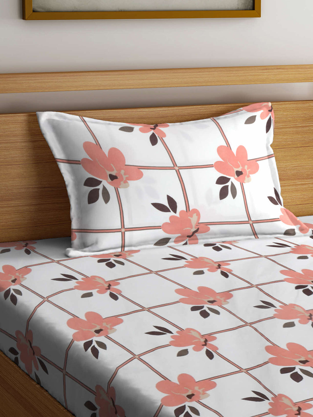 Klotthe Multicolor Floral 300 TC Cotton Blend Single Bedsheet with Pillow Cover