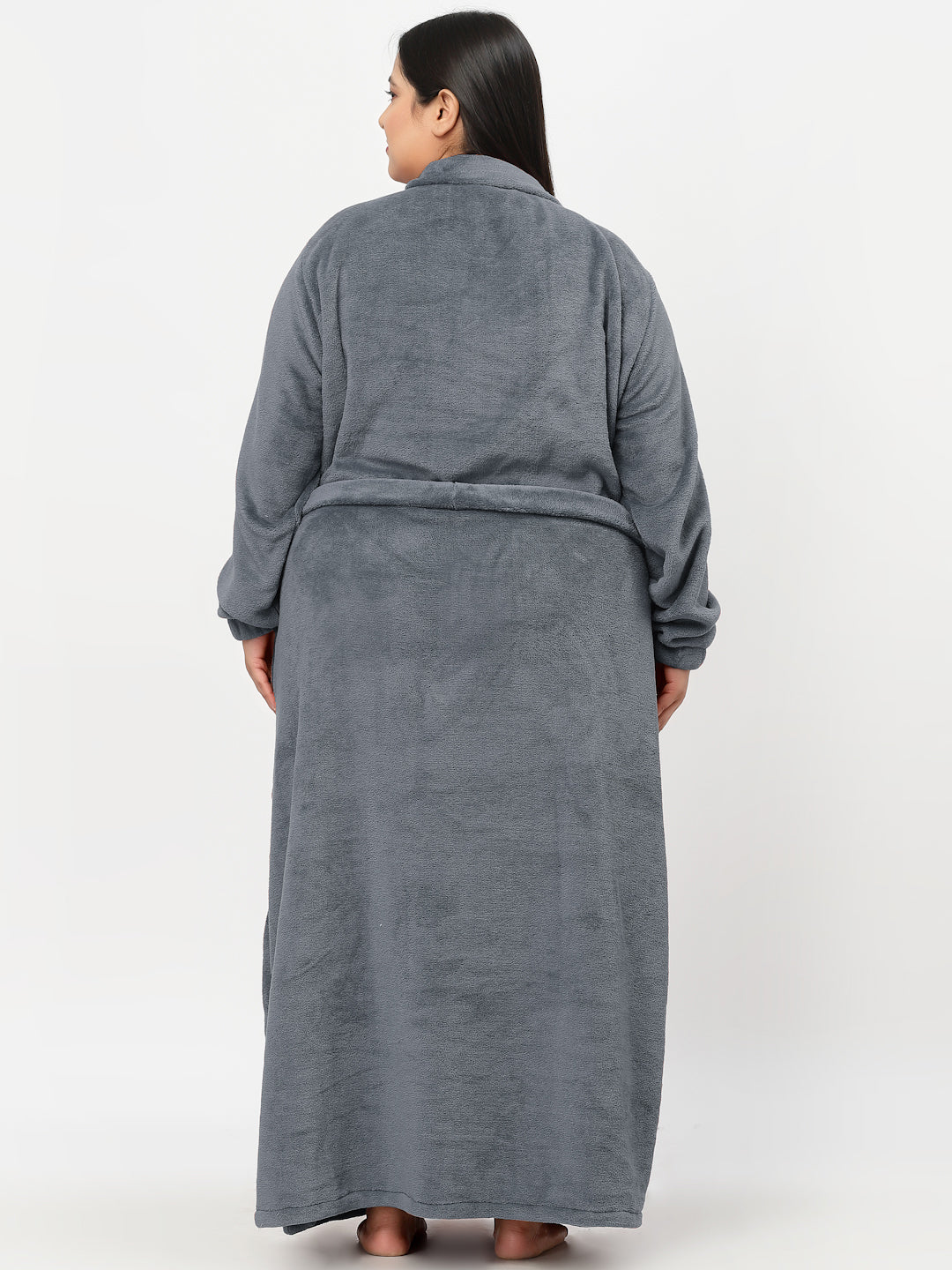 Klotthe Women Grey Solid Bath Robe With Belt