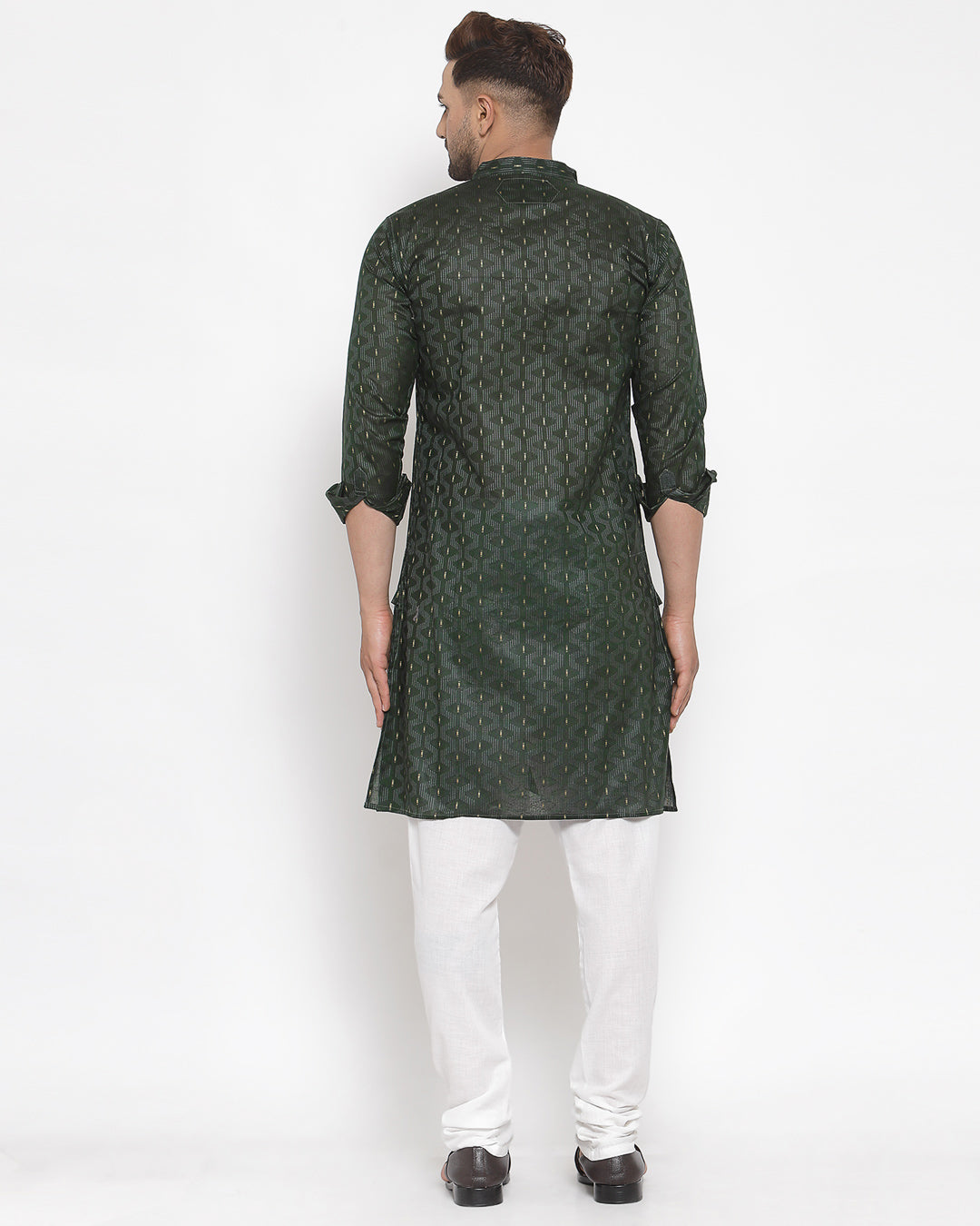 KLOTTHE Green Cotton Silk Geometric Kurta