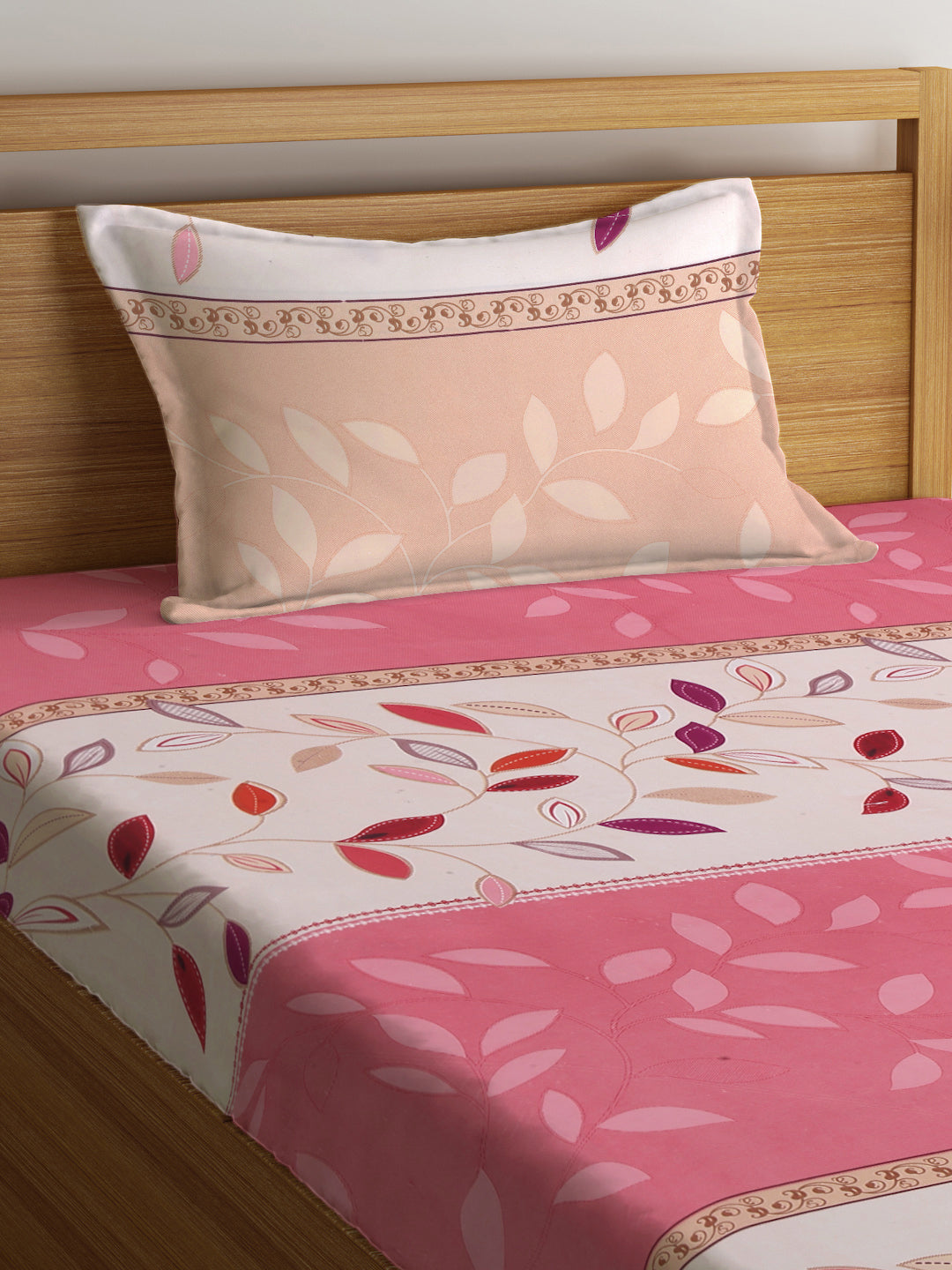 Klotthe Multi 210 TC Floral Cotton Blend Single Bed Sheet with Pillow Cover