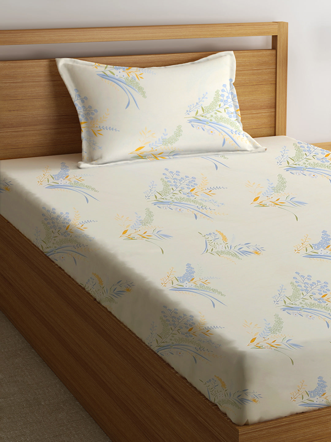 Klotthe Multi Floral 300 TC Cotton Blend Single Bedsheet with Pillow Cover