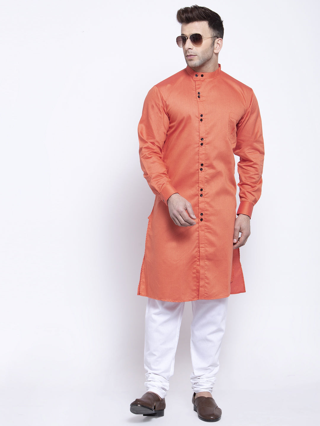 KLOTTHE Orange Cotton Solid Kurtas