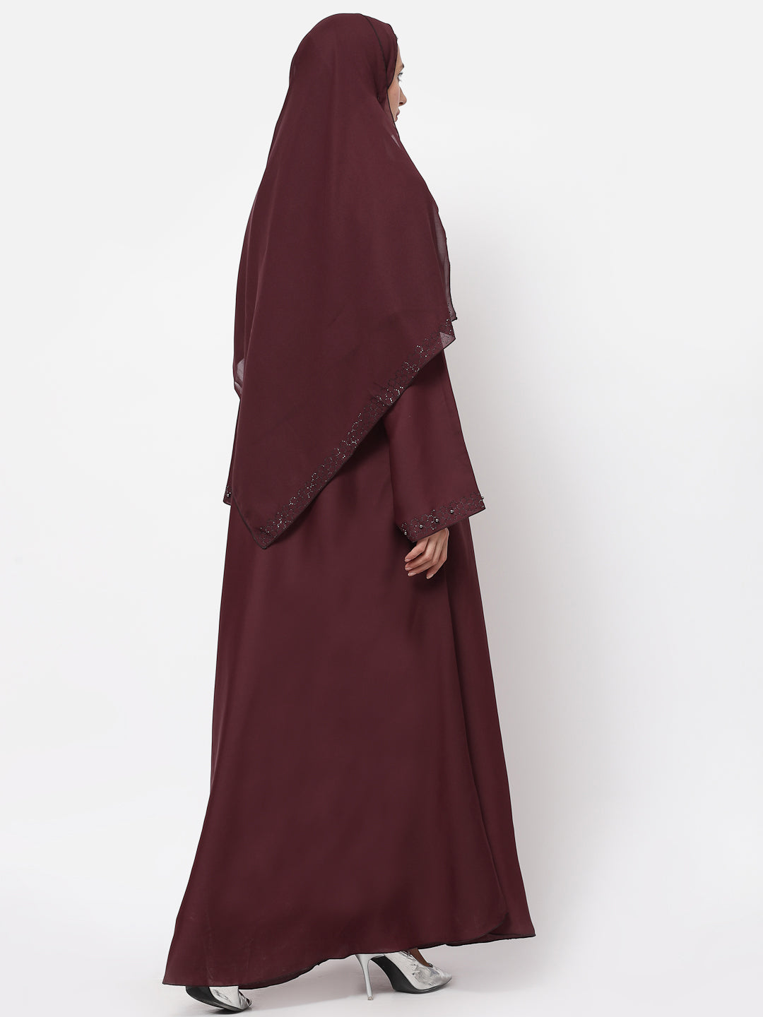 Klotthe Women Maroon Embellished Burqa With Scarves