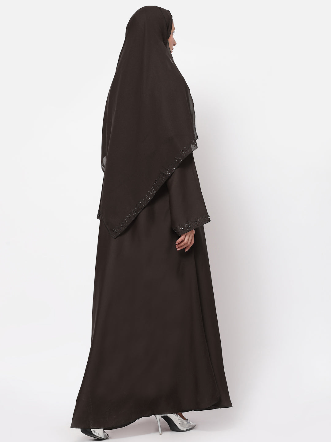 Klotthe Women Brown Embellished Burqa With Scarves