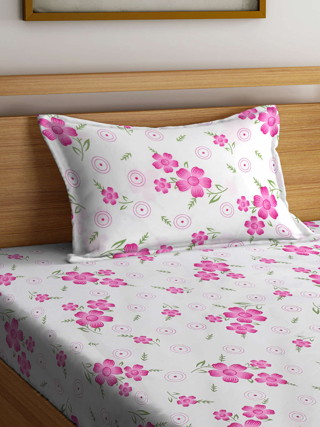 Klotthe Multicolor Floral 300 TC Cotton Blend Single Bedsheet with Pillow Cover