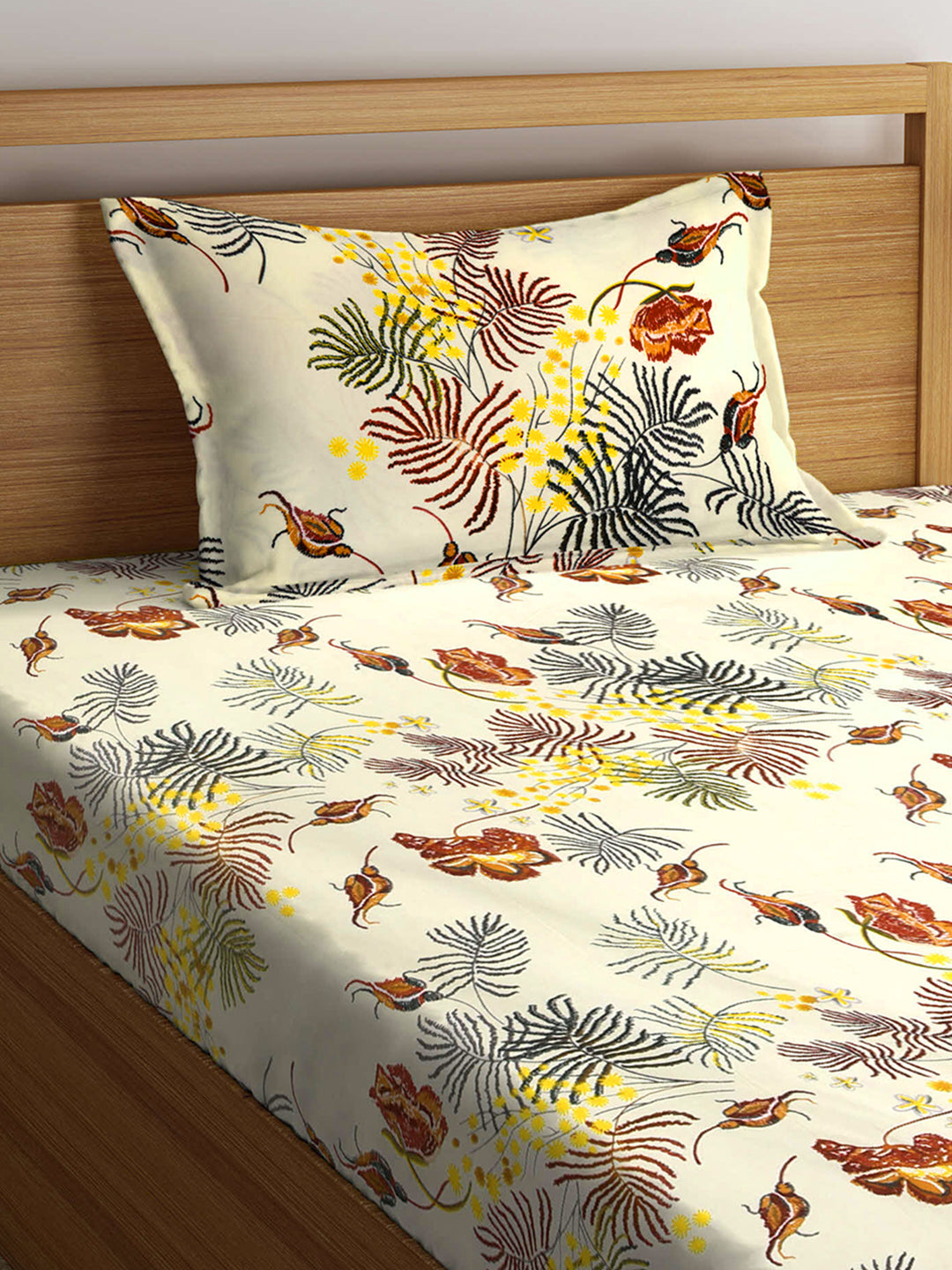 KLOTTHE Multi Polycotton Floral Single Bedsheet with 1 Pillow Cover (215X150 cm)