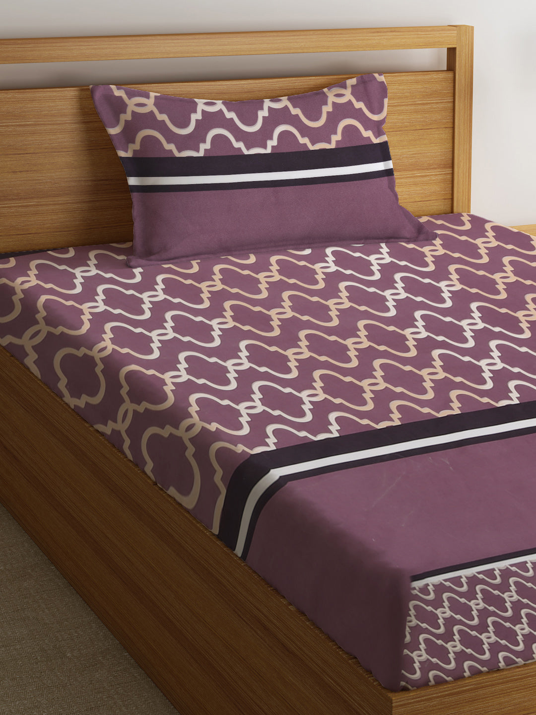 Klotthe Multi Abstract 300 TC Cotton Blend Single Bedsheet with Pillow Cover