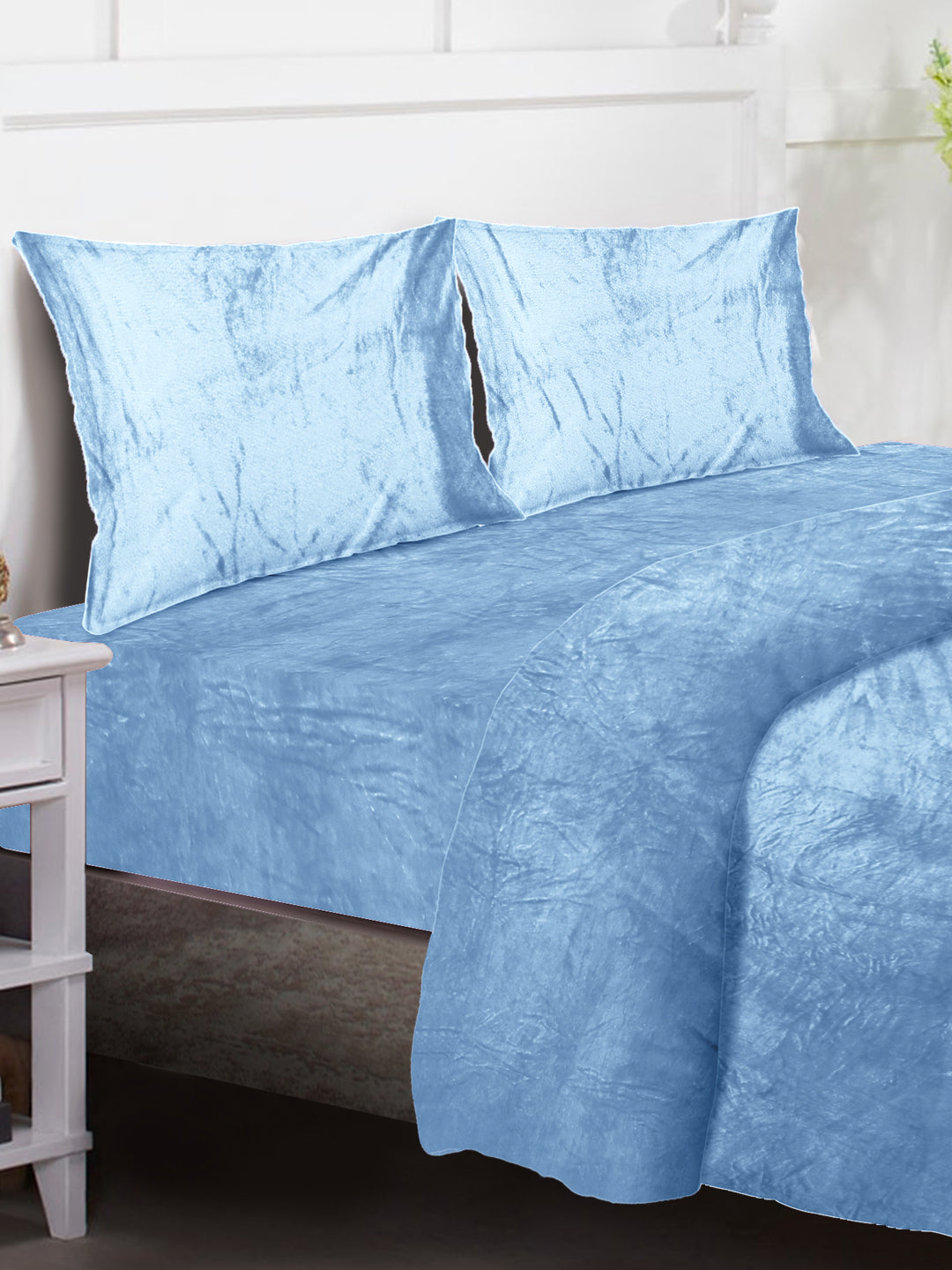 Klotthe SkyBlue Solid Woolen Mild Winter Double King Bedding Set