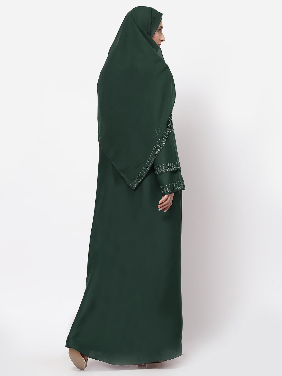 Klotthe Women Green Embellished Burqa With Scarves