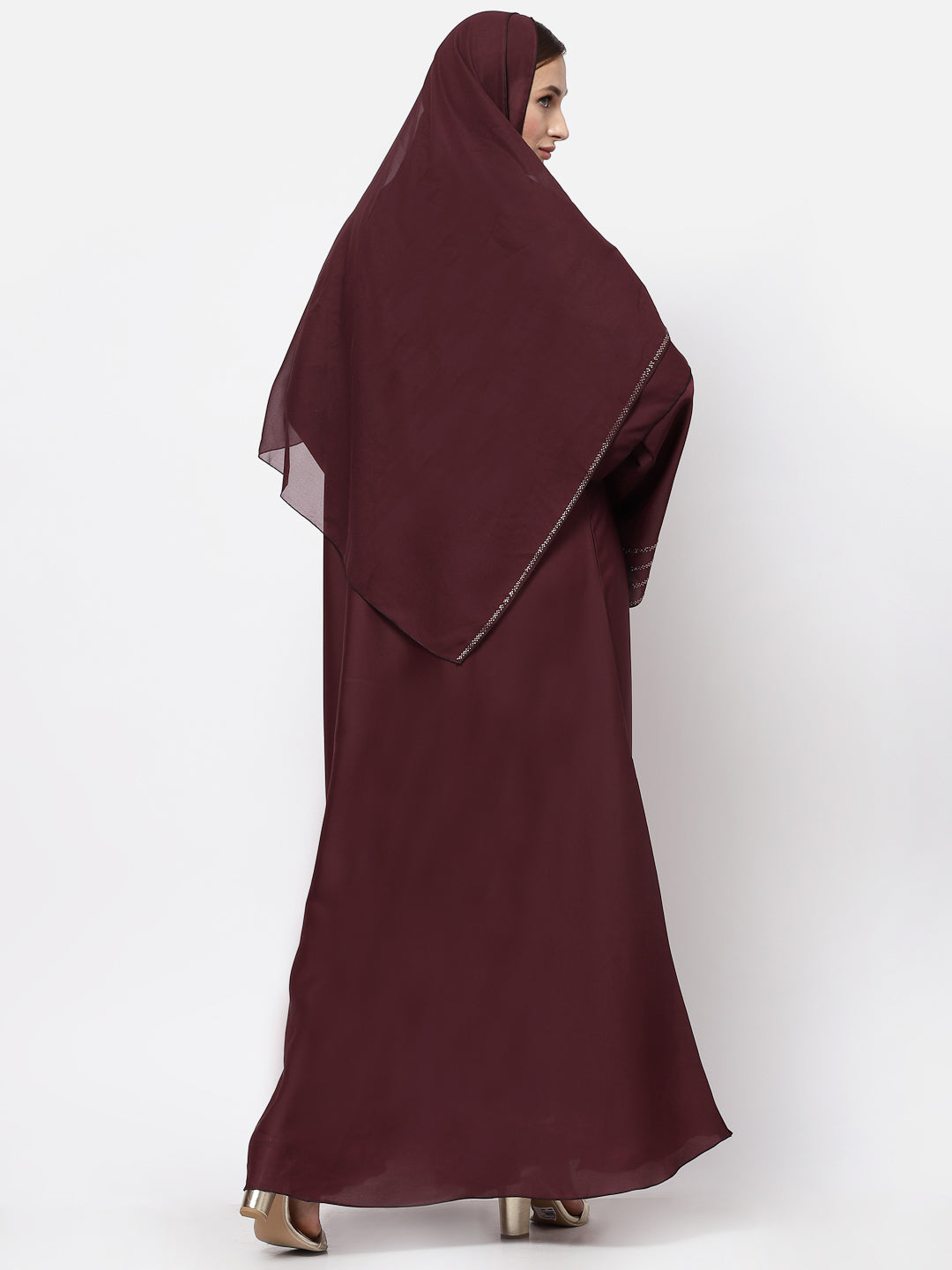 Klotthe Women Maroon Embellished Burqa With Scarves