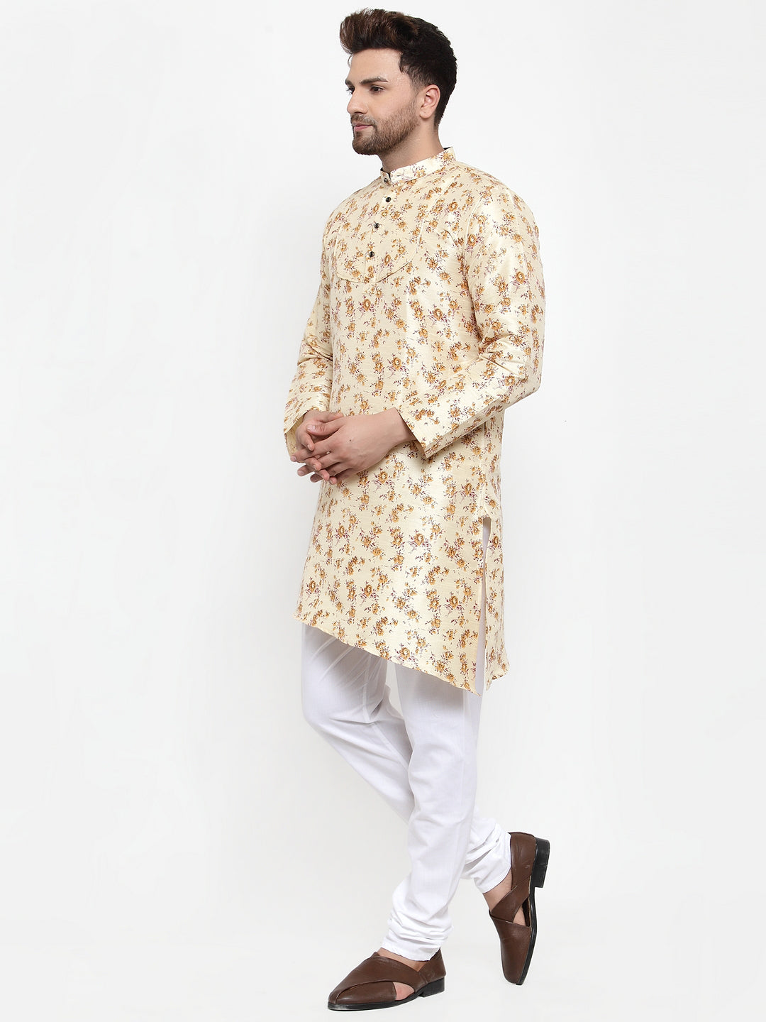 KLOTTHE Beige Cotton Self Design Kurta With Pyjama