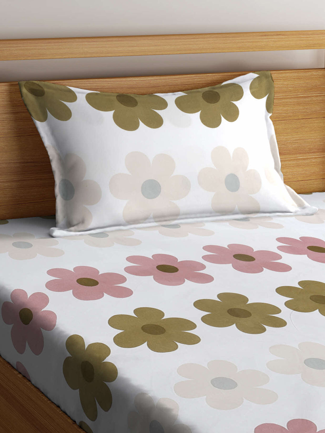 Klotthe Multicolor Floral 300 TC Cotton Blend Single Bedsheet with Pillow Cover