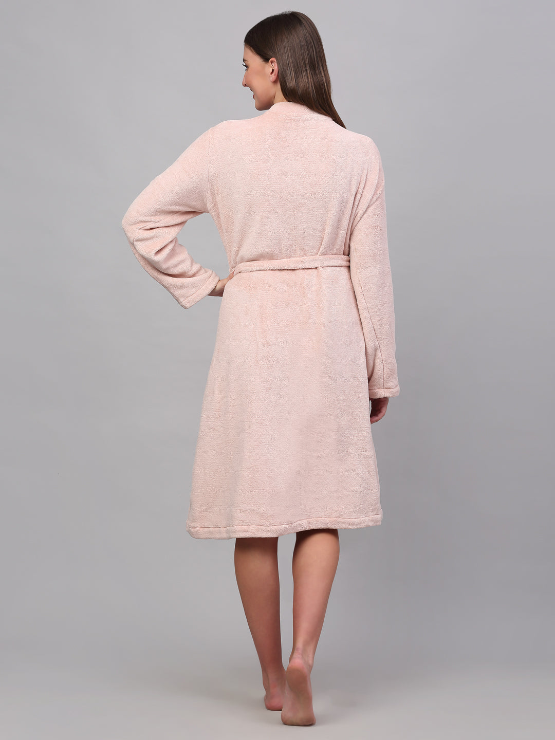 Klotthe Women Pink Solid Bath Robe With Belt