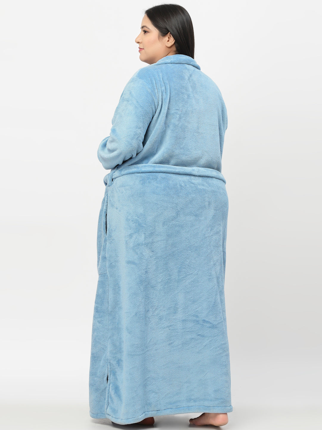 Klotthe Women Blue Solid Bath Robe With Belt