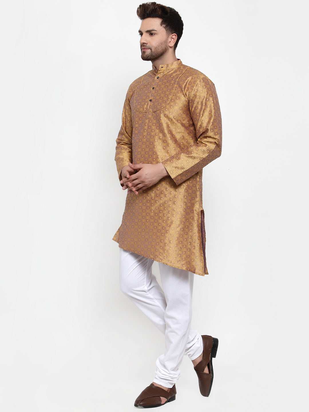 KLOTTHE Golden Cotton Self Design Kurta With Pyjama