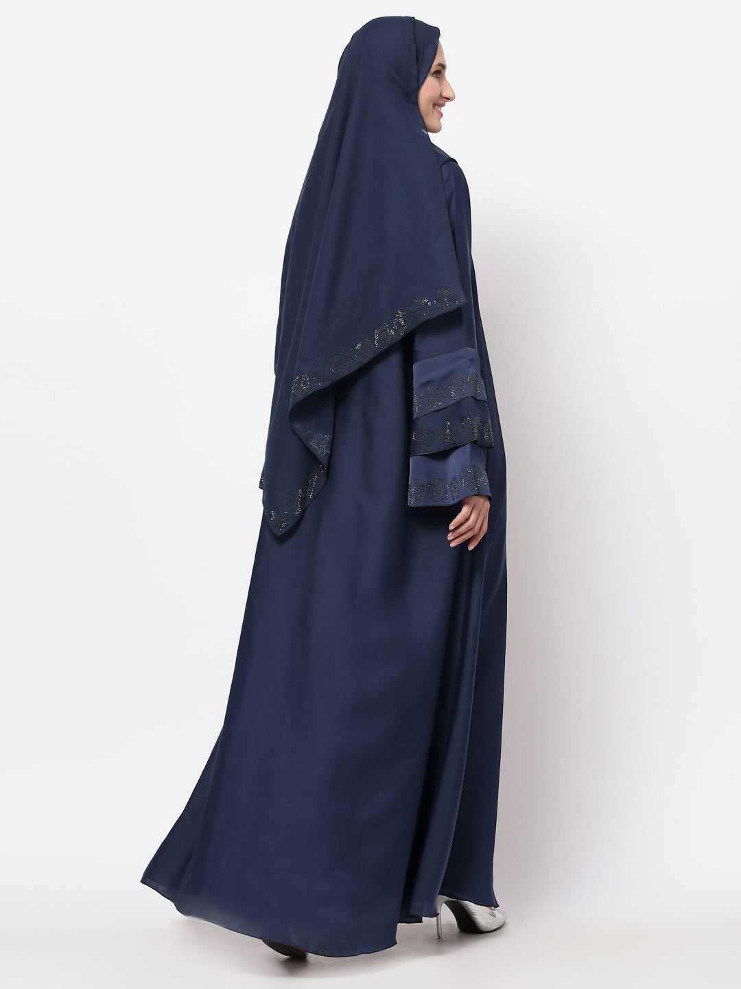 Klotthe Women Blue Embellished Burqa With Scarves