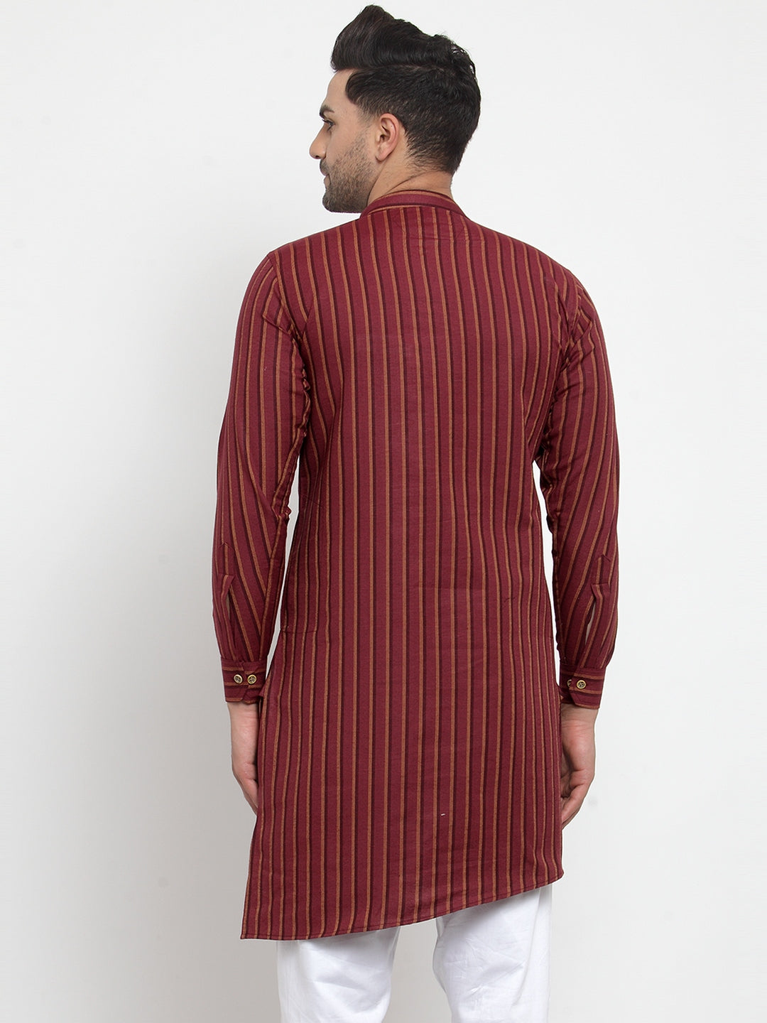 KLOTTHE Maroon Cotton Striped Kurtas