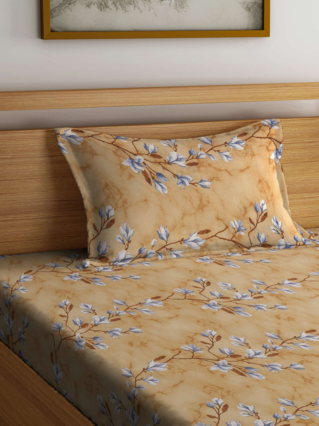 Klotthe Multicolor Floral 400 TC Pure Cotton Fitted Single Bedsheet Set in Book Fold Packing